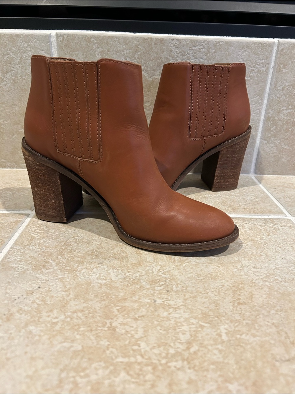 Madewell Chestnut Leather Block Heel Ankle Boots